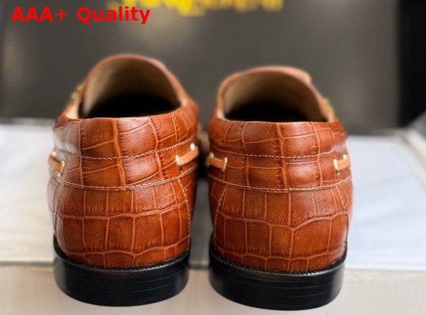 Saint Laurent Le Loafer Bateau in Havana Crocodile Embossed Calfskin Replica