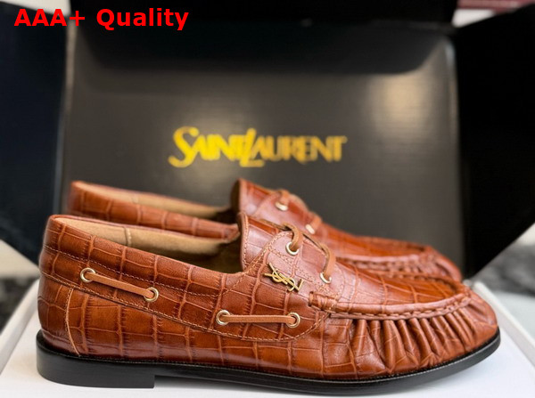 Saint Laurent Le Loafer Bateau in Havana Crocodile Embossed Calfskin Replica