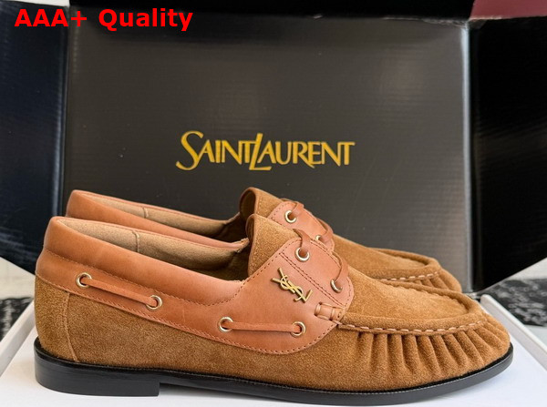 Saint Laurent Le Loafer Bateau in Natural Suede and Smooth Leather Replica