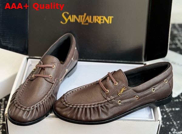 Saint Laurent Le Loafer Bateau in Paris Brown Smooth Leather Replica