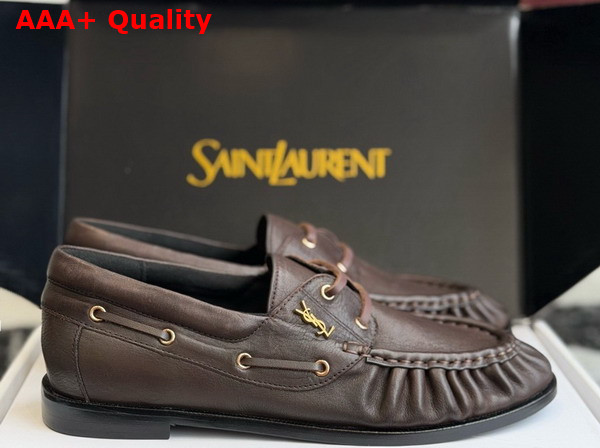 Saint Laurent Le Loafer Bateau in Paris Brown Smooth Leather Replica