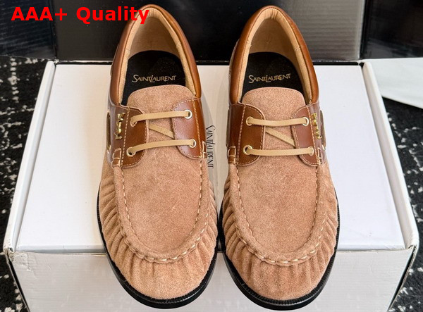Saint Laurent Le Loafer Bateau in Suede and Smooth Leather Nude Replica