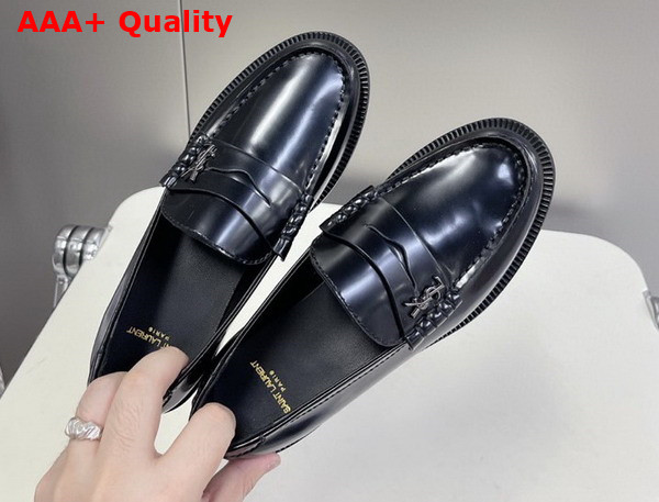 Saint Laurent Le Loafer Penny Slippers in Black Smooth Leather Replica