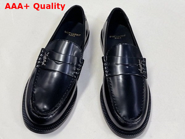 Saint Laurent Le Loafer Penny Slippers in Black Smooth Leather Replica