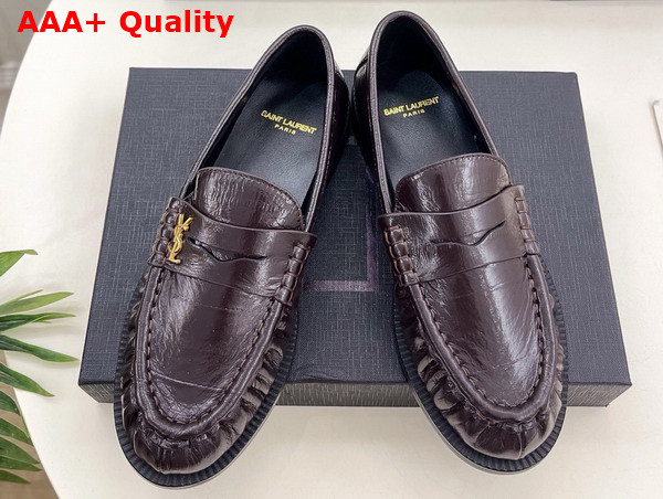Saint Laurent Le Loafer Penny Slippers in Eel Burnt Brown Replica