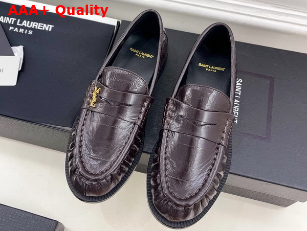 Saint Laurent Le Loafer Penny Slippers in Eel Burnt Brown Replica