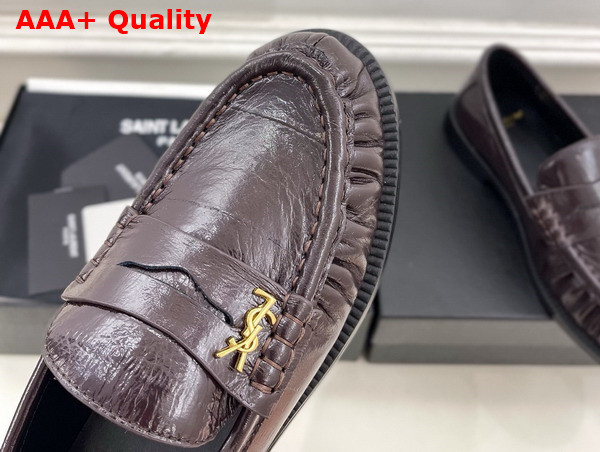 Saint Laurent Le Loafer Penny Slippers in Eel Burnt Brown Replica