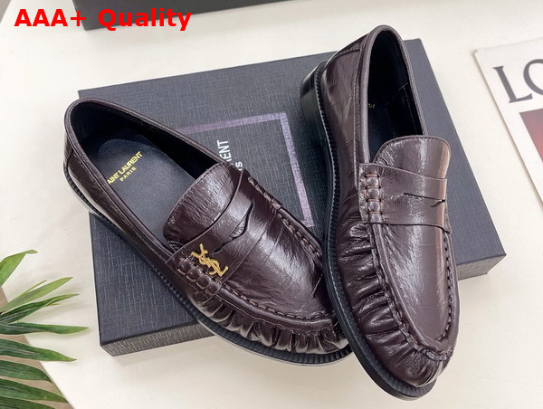 Saint Laurent Le Loafer Penny Slippers in Eel Burnt Brown Replica