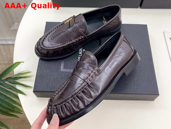 Saint Laurent Le Loafer Penny Slippers in Eel Burnt Brown Replica
