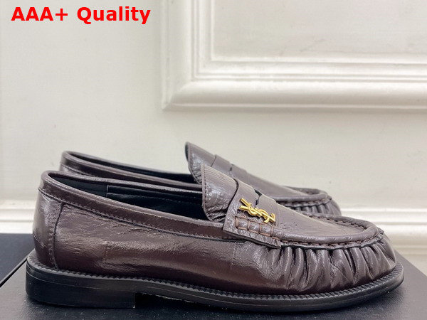 Saint Laurent Le Loafer Penny Slippers in Eel Burnt Brown Replica