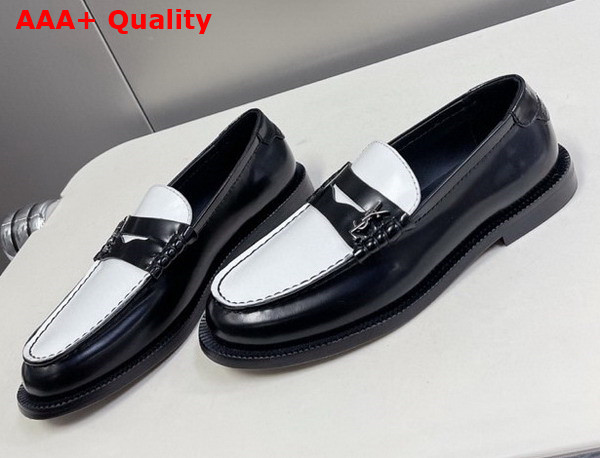 Saint Laurent Le Loafer Penny Slippers in Smooth Leather Black and White Replica