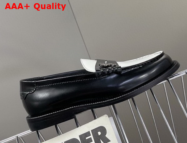 Saint Laurent Le Loafer Penny Slippers in Smooth Leather Black and White Replica