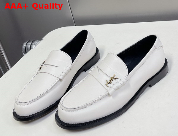 Saint Laurent Le Loafer Penny Slippers in Smooth Leather Pearl Replica