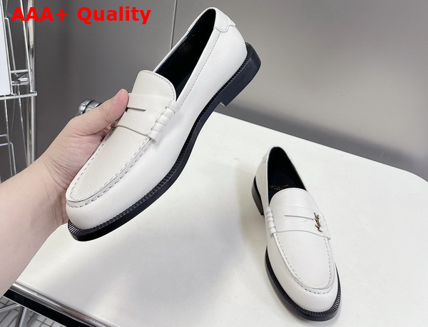 Saint Laurent Le Loafer Penny Slippers in Smooth Leather Pearl Replica