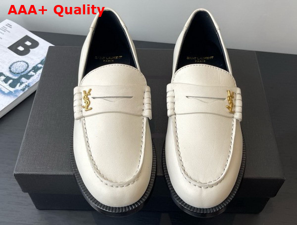 Saint Laurent Le Loafer Penny in Marble White Smooth Leather Replica