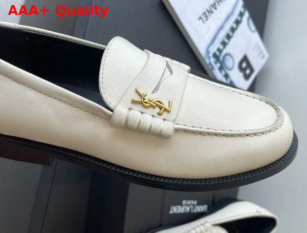 Saint Laurent Le Loafer Penny in Marble White Smooth Leather Replica