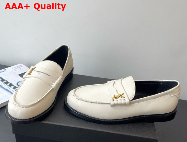 Saint Laurent Le Loafer Penny in Marble White Smooth Leather Replica