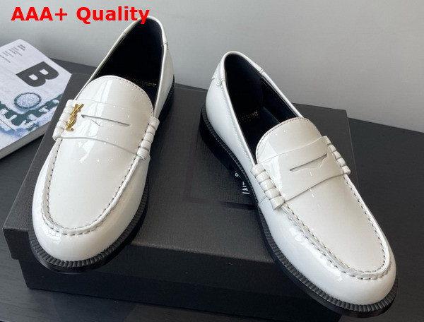Saint Laurent Le Loafer Penny in White Glazed Leather Replica