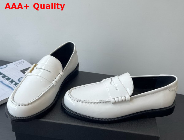 Saint Laurent Le Loafer Penny in White Glazed Leather Replica