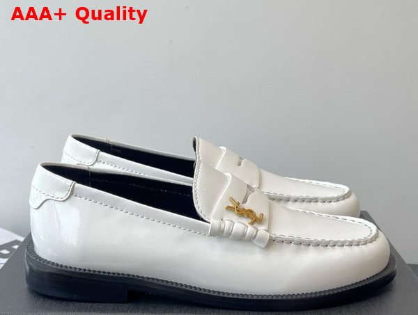 Saint Laurent Le Loafer Penny in White Glazed Leather Replica