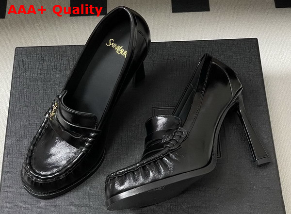Saint Laurent Le Loafer Pumps in Black Shiny Leather Replica