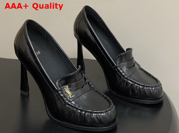 Saint Laurent Le Loafer Pumps in Black Shiny Leather Replica