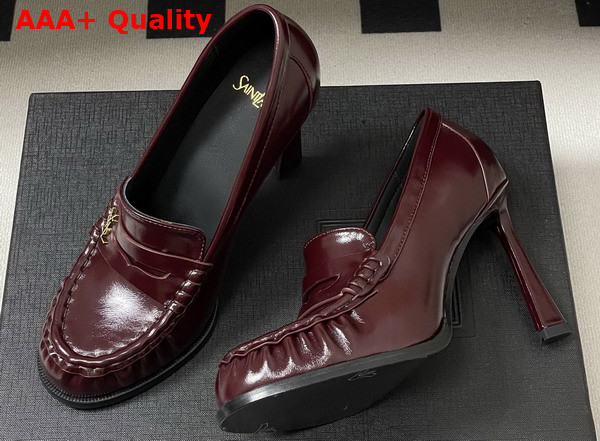 Saint Laurent Le Loafer Pumps in Bordeaux Shiny Leather Replica