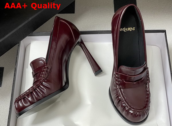 Saint Laurent Le Loafer Pumps in Bordeaux Shiny Leather Replica