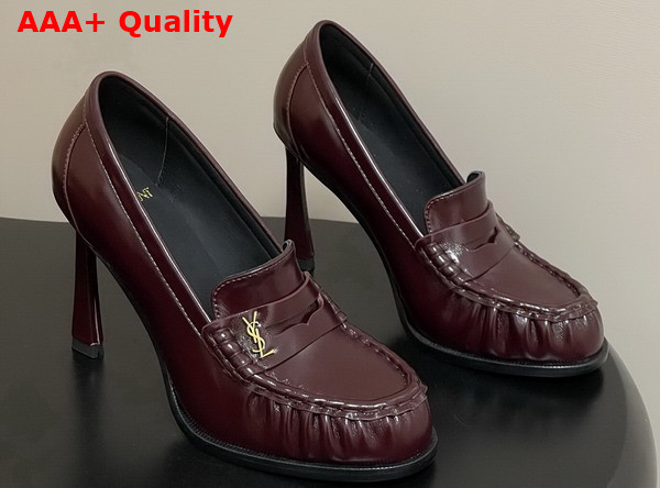 Saint Laurent Le Loafer Pumps in Bordeaux Shiny Leather Replica