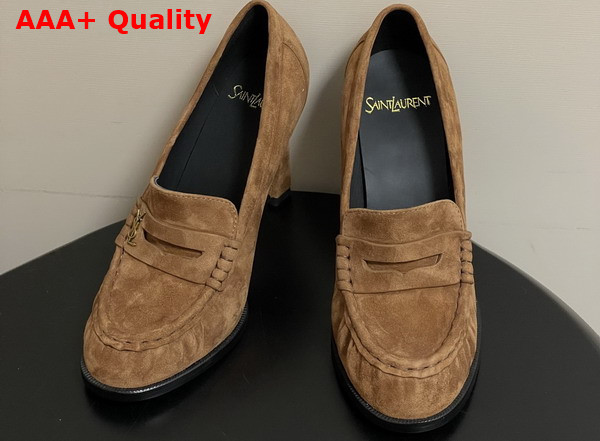 Saint Laurent Le Loafer Pumps in Dark Havana Suede Replica