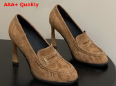 Saint Laurent Le Loafer Pumps in Dark Havana Suede Replica