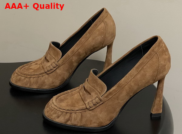 Saint Laurent Le Loafer Pumps in Dark Havana Suede Replica