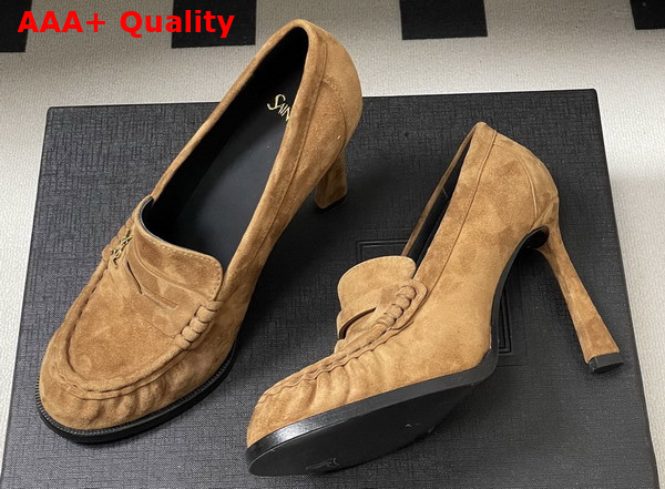 Saint Laurent Le Loafer Pumps in Dark Havana Suede Replica