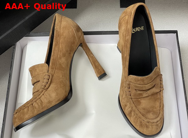 Saint Laurent Le Loafer Pumps in Dark Havana Suede Replica