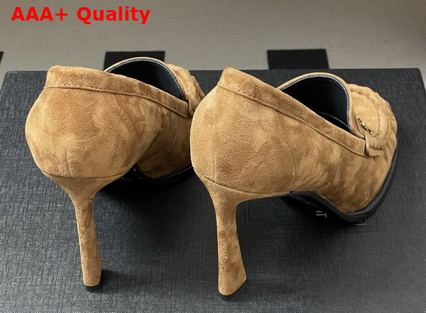 Saint Laurent Le Loafer Pumps in Dark Havana Suede Replica