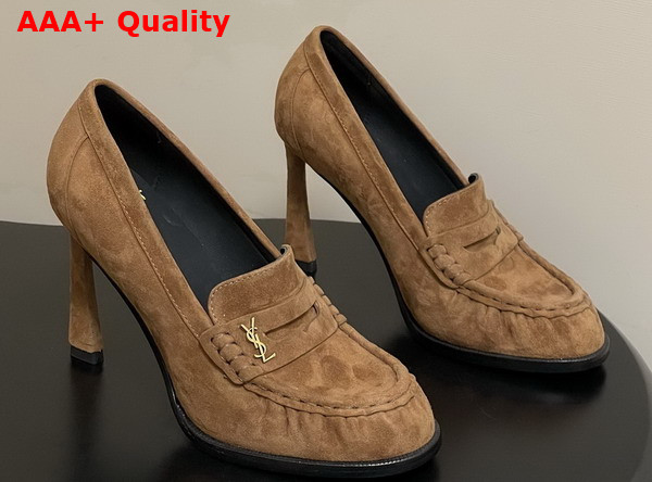 Saint Laurent Le Loafer Pumps in Dark Havana Suede Replica