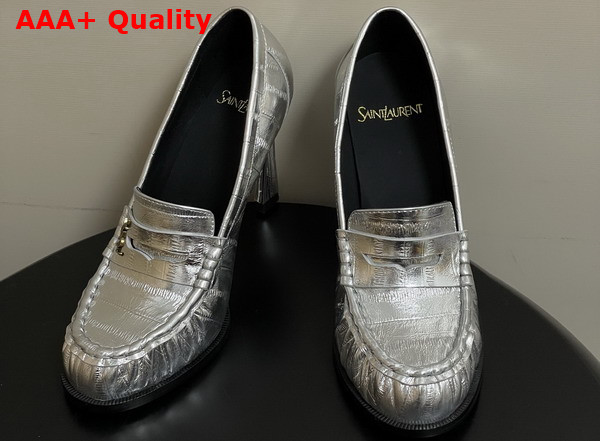 Saint Laurent Le Loafer Pumps in Eel Silver Replica