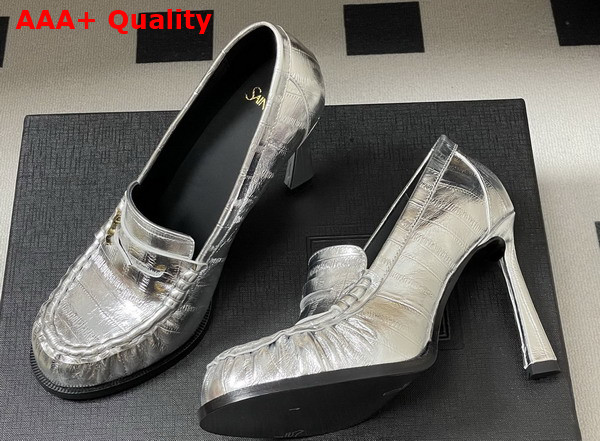 Saint Laurent Le Loafer Pumps in Eel Silver Replica