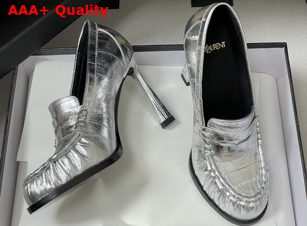 Saint Laurent Le Loafer Pumps in Eel Silver Replica