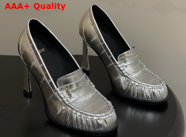 Saint Laurent Le Loafer Pumps in Eel Silver Replica