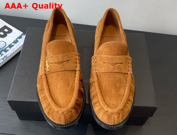 Saint Laurent Le Loafer Supple in Suede Cognac Replica