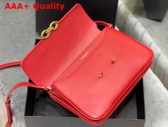 Saint Laurent Le Maillon Satchel in Red Smooth Leather Replica