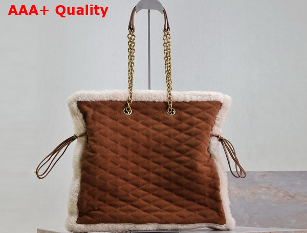 Saint Laurent Le Pochon Tote Bag in Camel Suede and Shearling Replica