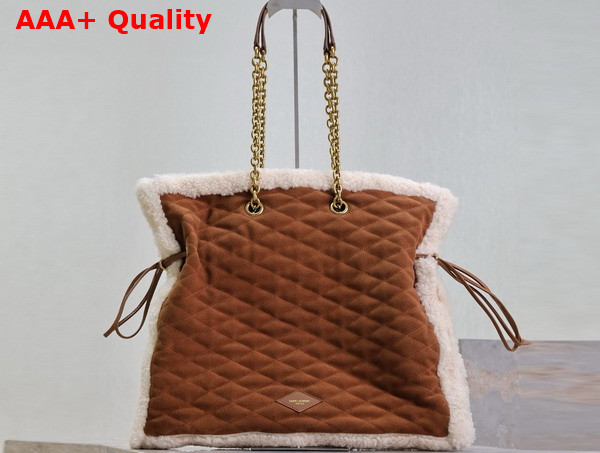 Saint Laurent Le Pochon Tote Bag in Camel Suede and Shearling Replica