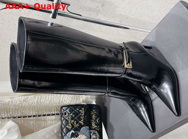 Saint Laurent Lee Boots in Black Glazed Leather Replica