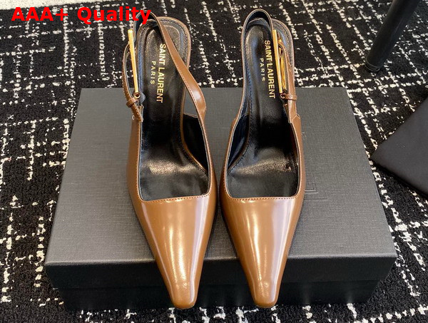 Saint Laurent Lee Slingback Pumps in Argile Glazed Leather Replica
