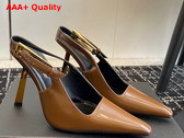 Saint Laurent Lee Slingback Pumps in Argile Glazed Leather Replica