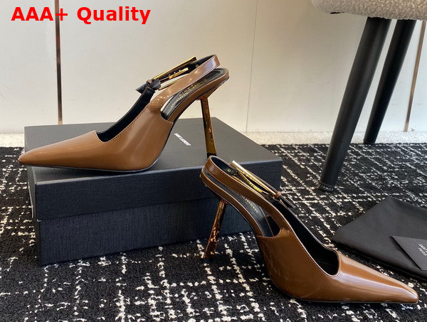 Saint Laurent Lee Slingback Pumps in Argile Glazed Leather Replica