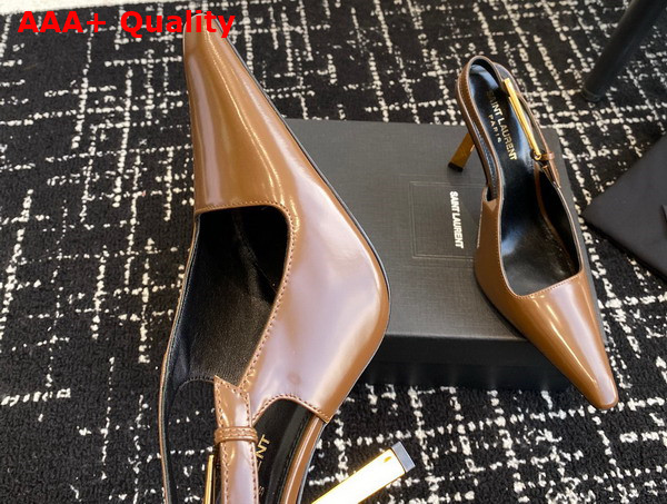 Saint Laurent Lee Slingback Pumps in Argile Glazed Leather Replica