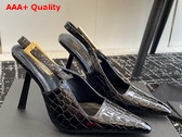 Saint Laurent Lee Slingback Pumps in Black Crocodile Embossed Leather Replica